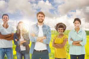 Composite image of group portrait of happy young colleagues