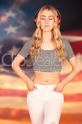 Composite image of pretty young woman with headphones