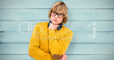 Composite image of portrait of thoughtful hipster businessman wi