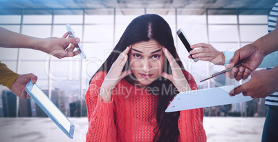 Composite image of young creative manager feeling the pressure