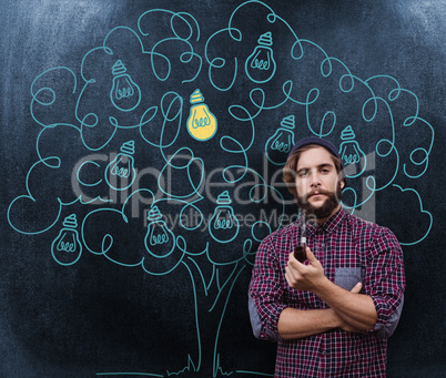 Composite image of portrait of confident hipster holding smoking