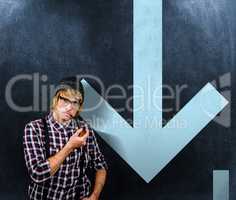 Composite image of serious blond hipster smoking a pipe