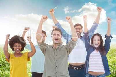 Composite image of young creative business people gesturing arm