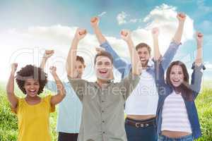 Composite image of young creative business people gesturing arm