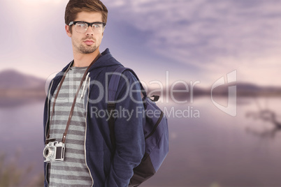 Composite image of confident man wearing eye glasses