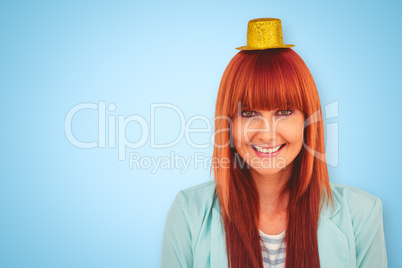 Composite image of smiling hipster woman wearing hat party