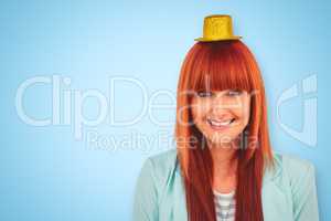 Composite image of smiling hipster woman wearing hat party