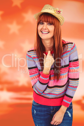 Composite image of attractive hipster woman wearing hat