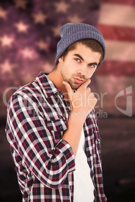 Composite image of thoughtful man against white background