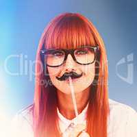 Composite image of portrait of a hipster woman with a mustache