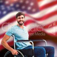Composite image of young man in wheelchair