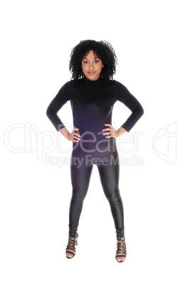 African American woman in black tights.