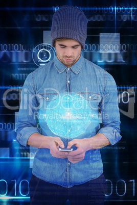 Composite image of hipster using mobile phone