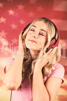 Composite image of pretty young woman with headphones