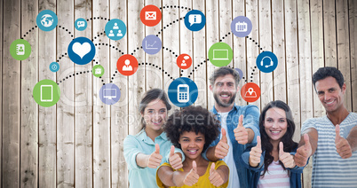 Composite image of creative business people gesturing thumbs up