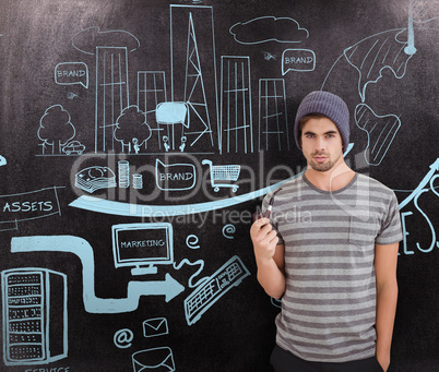 Composite image of portrait of man holding smoking pipe