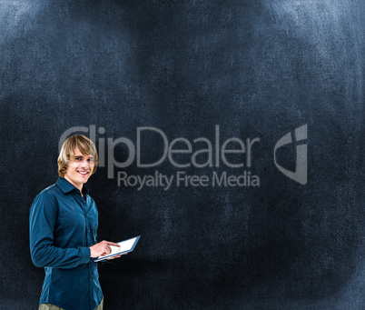 Composite image of hipster businessman using tablet