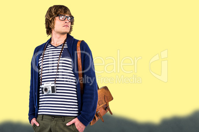 Composite image of thoughtful hipster looking away