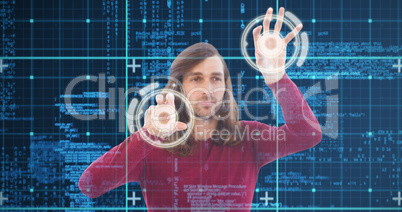 Composite image of creative businessman gesturing in office