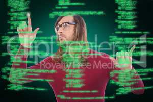 Composite image of creative businessman gesturing in office