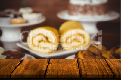 Composite image of wooden table