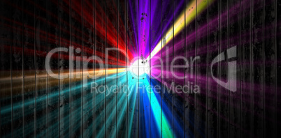 Composite image of bright colourful laser beams shining