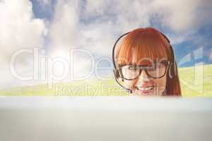 Composite image of attractive hipster woman with headset