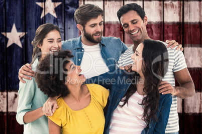 Composite image of group portrait of happy young colleagues