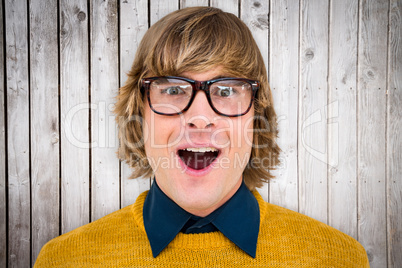 Composite image of portrait of surprised hipster businessman