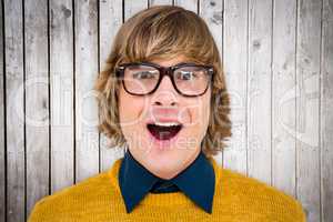 Composite image of portrait of surprised hipster businessman