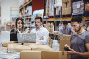 Portrait of smiling warehouse managers