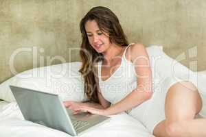 Beautiful brunette woman using laptop