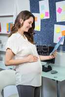 Pregnant woman using tablet