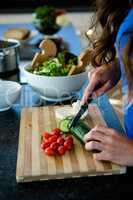 woman slicing vegetables for dinner