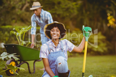 Happy couple gardening