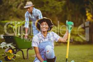Happy couple gardening