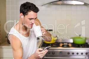 Young man listening to music