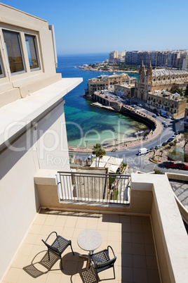 The sea view terrace at luxury hotel, Malta