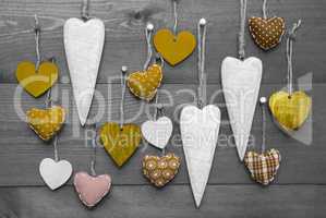 Yellow Hearts For Valentines Daecoration, Black And White Image