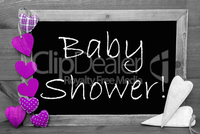 Black And White Blackbord, Purple Hearts, Baby Shower