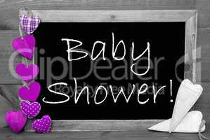 Black And White Blackbord, Purple Hearts, Baby Shower