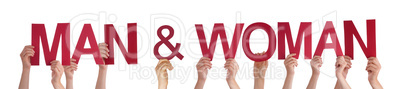 Hands Holding Red Straight Word Man And Woman