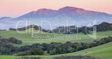 Sunset over Rolling Grassy Hills and Diablo Range of Northern California