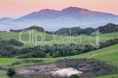 Sunset over Rolling Grassy Hills and Diablo Range of Northern California