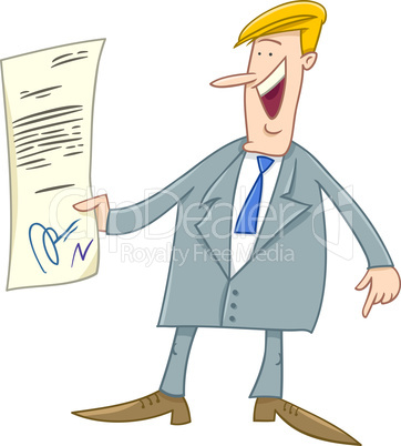 businessman with contract cartoon