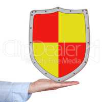 Hand holding protective shield