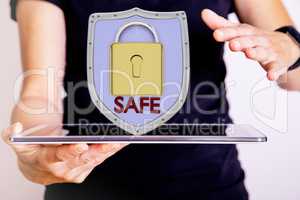 Hand holding tablet pc with protective shield
