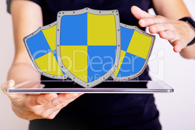 Hand holding tablet pc with protective shield