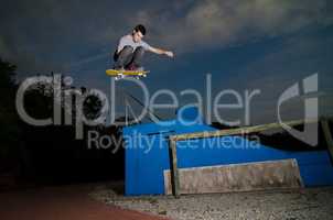 Skateboarder flying