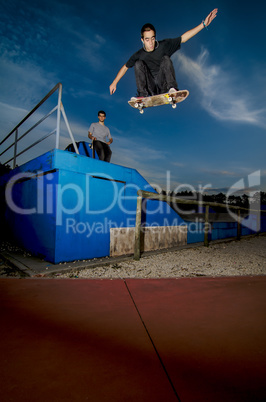 Skateboarder flying